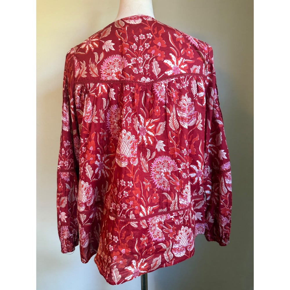 Red Floral Boho whimsi Blouse flowy dainty Embroidered Cotton Top XS embroidered - Picture 2 of 5